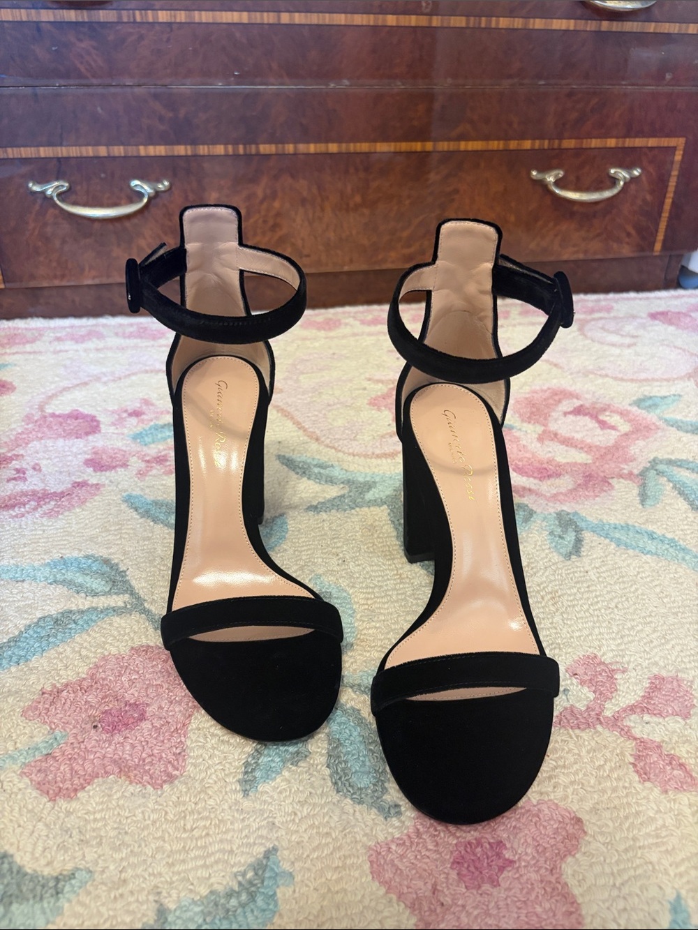 Gianvito Rossi Black Suede Ankle-Strap Block Heels